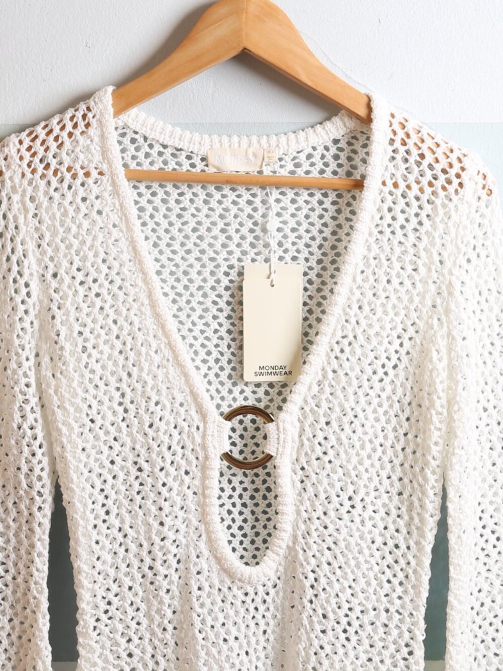 NEW MONDAY SWIMWEAR Montego Mini Dress Optic White Petit Crochet Cover-up - Picture 3 of 15